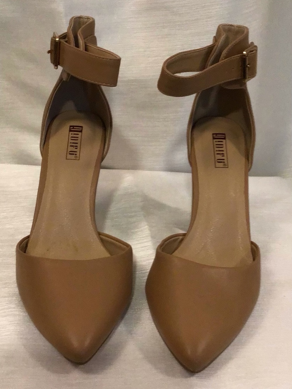 IDIFU Pointed Ankle-Strap Heels in Tan